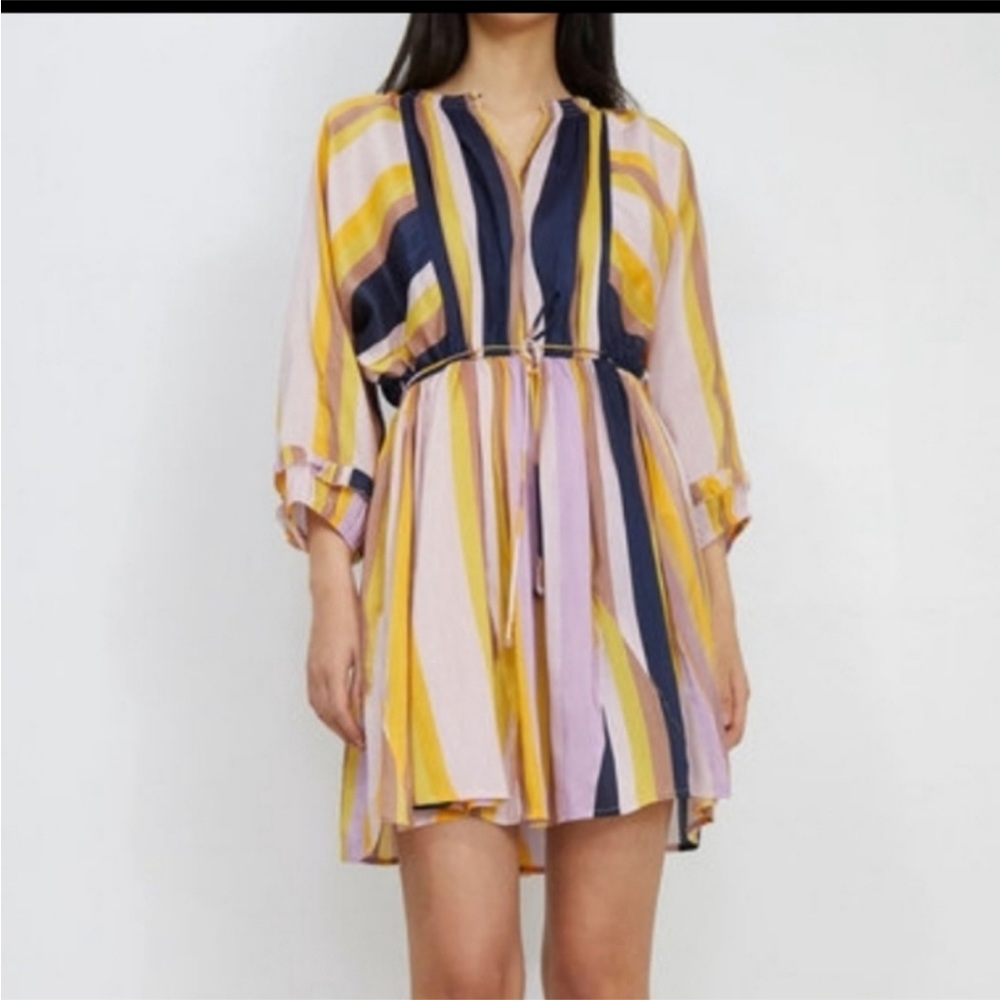 Apiece Apart La Flutte stripped Linen and Silk blend dress size 4